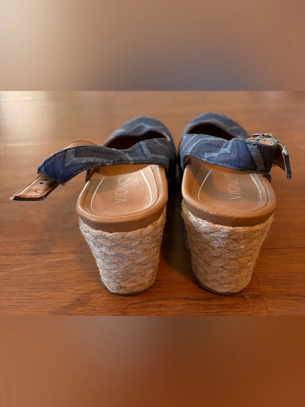Vionic Blue Chevron Espadrille Wedge Slingbacks